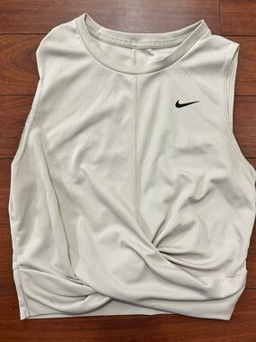 Nike White Ribbed Athletic Tank with Black Swoosh